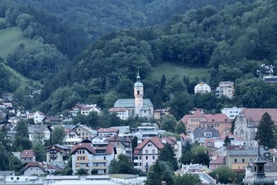 High angle view of buildings in town