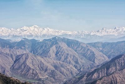 Scenic view of snowcapped mountains against sky