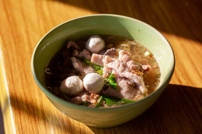 High angle view of food in bowl on table