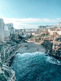 Panoramic view of sea and buildings against sky