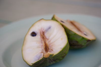 High angle view of fruit in plate