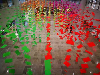 High angle view of multi colored umbrellas