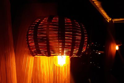 Close-up of illuminated lantern hanging at night