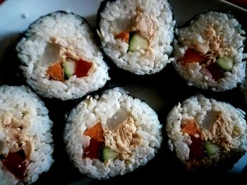 Close-up of sushi served in plate