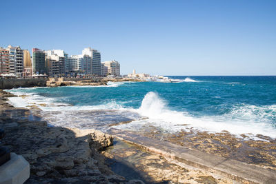 Scenic view of sea against clear sky