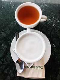 High angle view of coffee on table