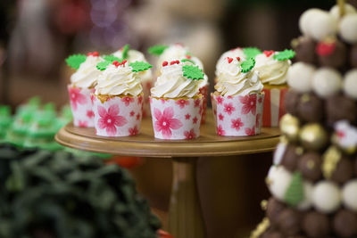 Close-up of cupcakes on table