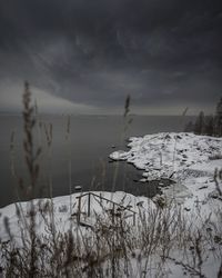 Scenic view of frozen lake against sky during winter