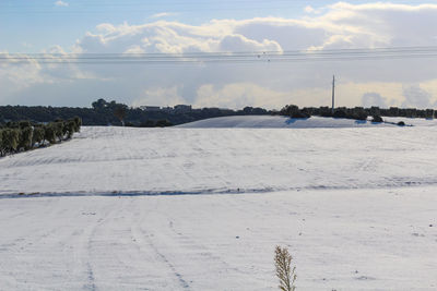 Scenic view of landscape against sky during winter