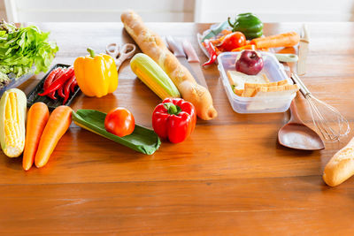 High angle view of vegetables on table