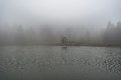 Scenic view of lake against sky during winter