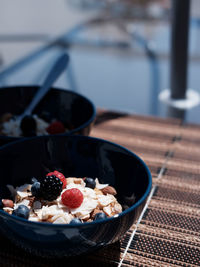 High angle view of breakfast in bowl on table