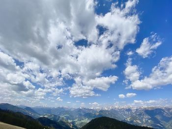 Low angle view of mountain against cloudy sky