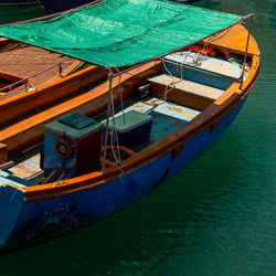 High angle view of boat moored in sea