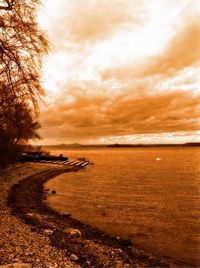 Scenic view of sea against sky at sunset