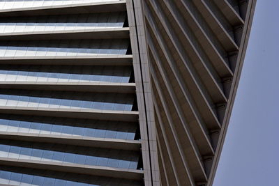 Low angle view of modern building against clear sky