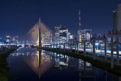 View of illuminated city at night