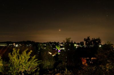 Scenic view of illuminated trees against sky at night