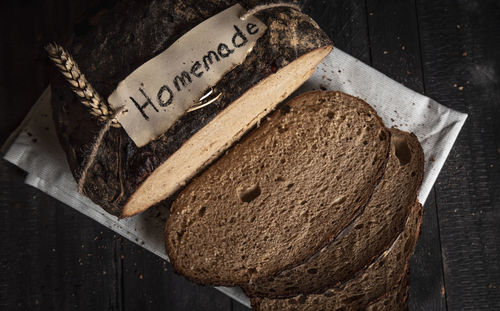 High angle view of bread on cutting board