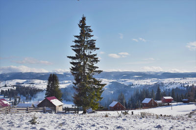 Scenic view of snow covered landscape against sky