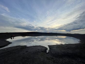 Scenic view of lake against sky during sunset