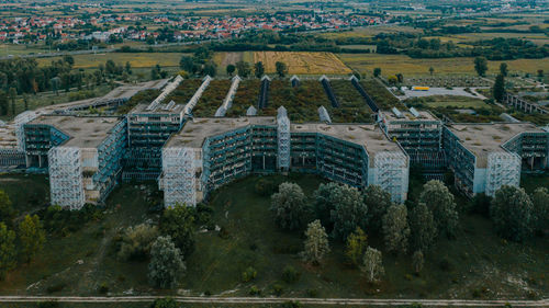 High angle view of buildings in city