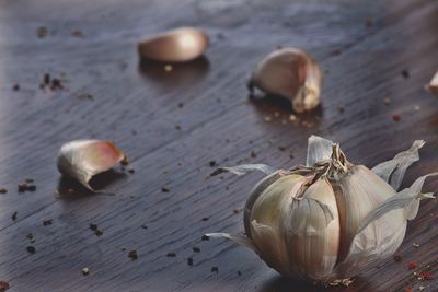 Close-up of garlic on table