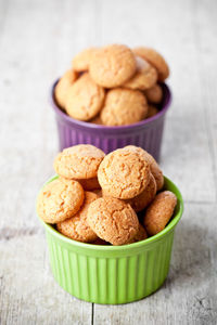 Close-up of cookies in bowl on table