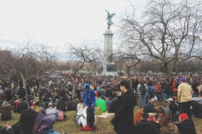 People at town square against sky