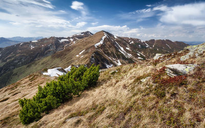 Scenic view of snowcapped mountains against sky