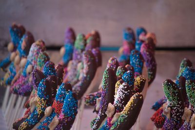 Close-up of colorful dessert for sale