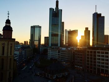 View of city at sunset