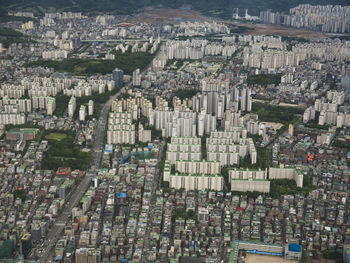 High angle view of city buildings