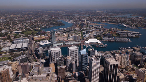 High angle view of city buildings