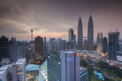 View of cityscape at sunset