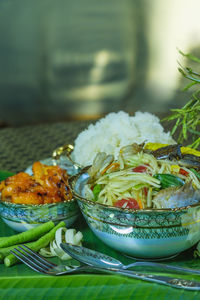 Close-up of food served in plate