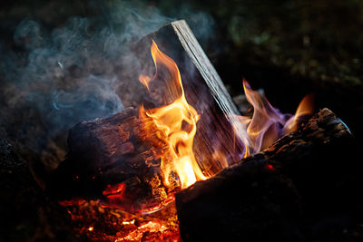 Close-up of bonfire at night