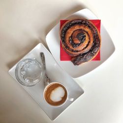 High angle view of coffee cup on table