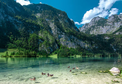 Scenic view of lake and mountains