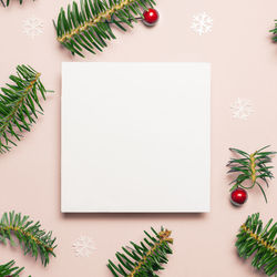 High angle view of christmas tree on table