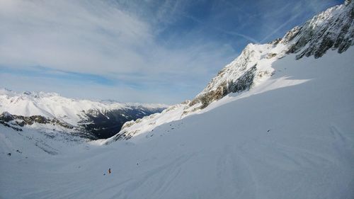 Scenic view of snow mountains against sky