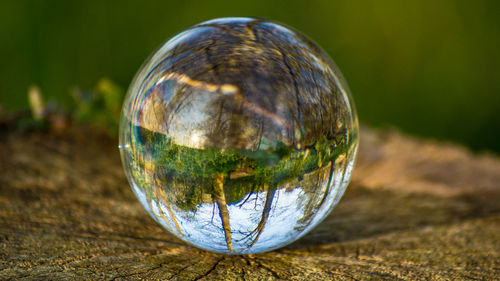 Close-up of crystal ball on field