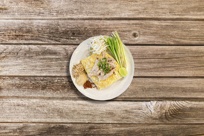 High angle view of breakfast on table