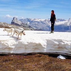 Man standing on snowcapped mountain