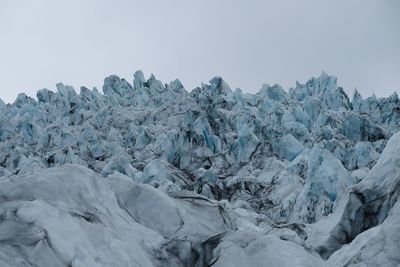 Scenic view of snowcapped mountains against clear sky