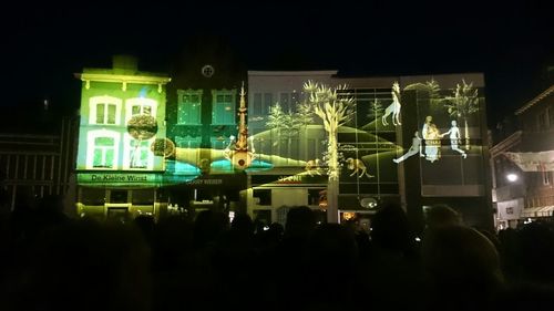 View of illuminated people at night