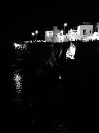 Reflection of illuminated buildings in water
