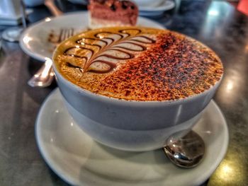 High angle view of coffee on table