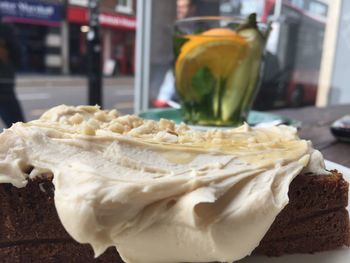 Close-up of ice cream on table