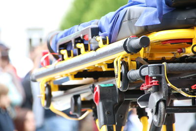 Close-up of stretcher outdoors